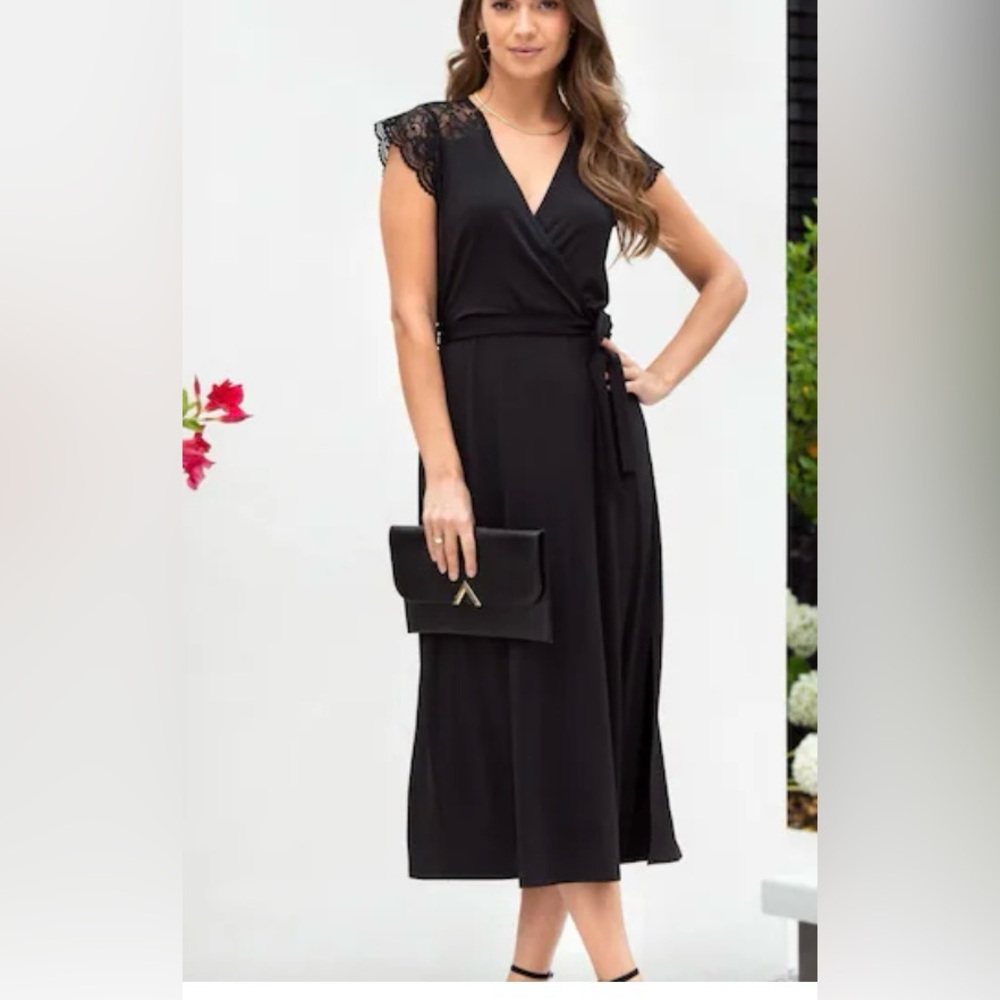 Banana Republic Black Lace Sleeve Midi Dress